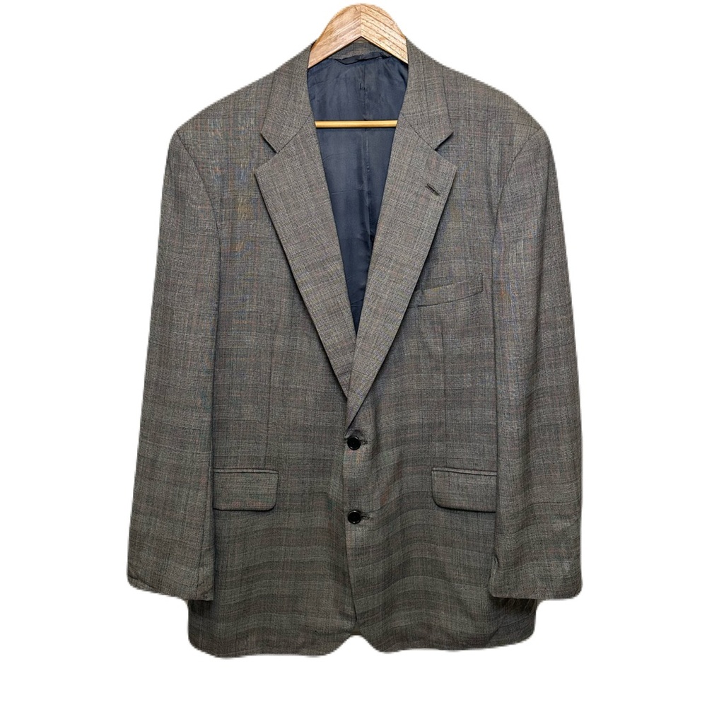 Vintage Burberry Blazer Mens 44 Long Houndstooth Wool 2 Button Made USA Gray